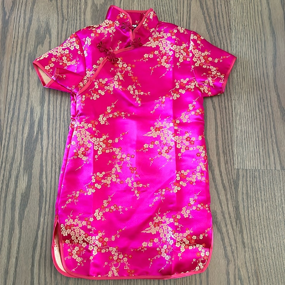Elegant Pink Floral Kids Cheongsam Dress